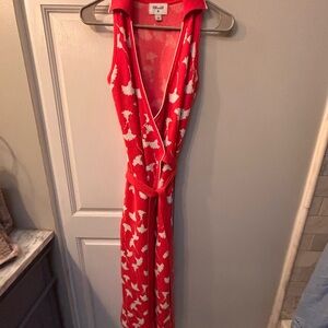 Diane Von Furstenberg Red and White Midi Dress